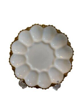 Vintage Anchor Hocking/Fire King Egg Dish with 22k Gold Gilt Trim